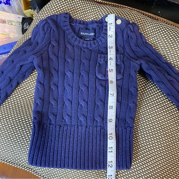 Ralph Lauren Blue 2/2T Child’s Sweater with Pink Pocket Logo - Picture 3 of 7